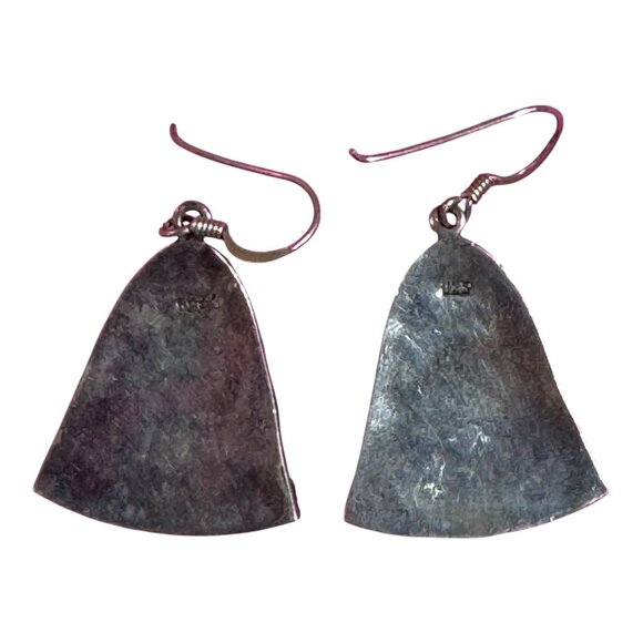 Vtg Sterling Silver .925 Dangle Earrings Turquoise Stone Southwest Swirl Ornate - Picture 4 of 7